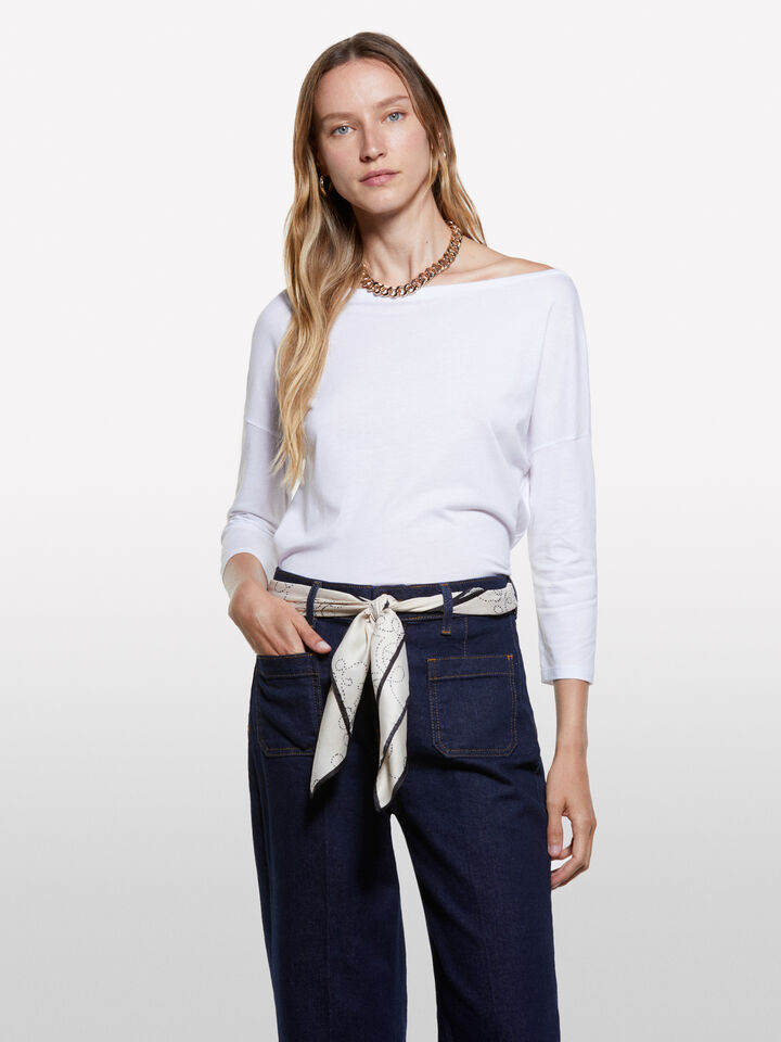 Μπλούζα λευκή με λαιμόκοψη χαμόγελο - μπλουζάκια μακρυμάνικα γυναικεία - Λευκο | Sisley image number 3